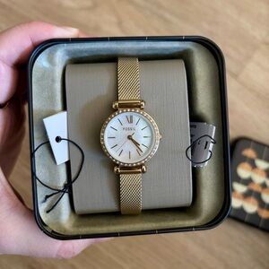 Fossil Tillie Mini Three-Hand Gold-Tone Stainless Steel Mesh Watch 26mm